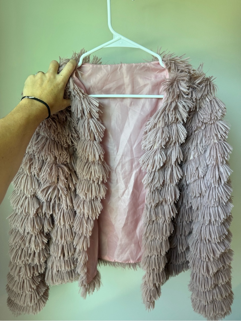 Plush Fringe Faux-Fur Jacket - Blush Pink
